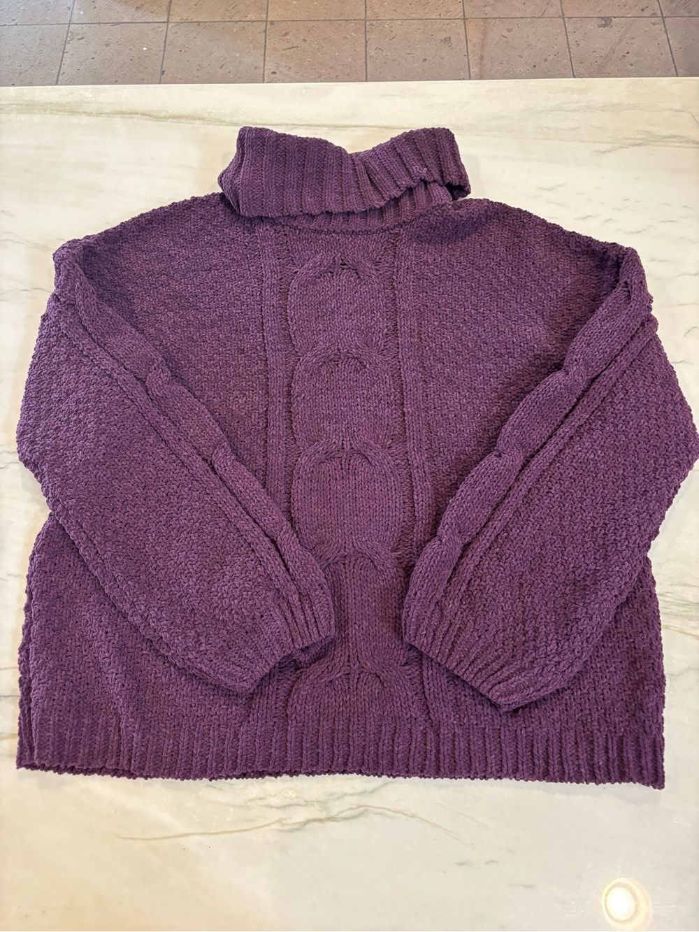 Seven7 Cozy Purple Cable-Knit Turtleneck Sweater